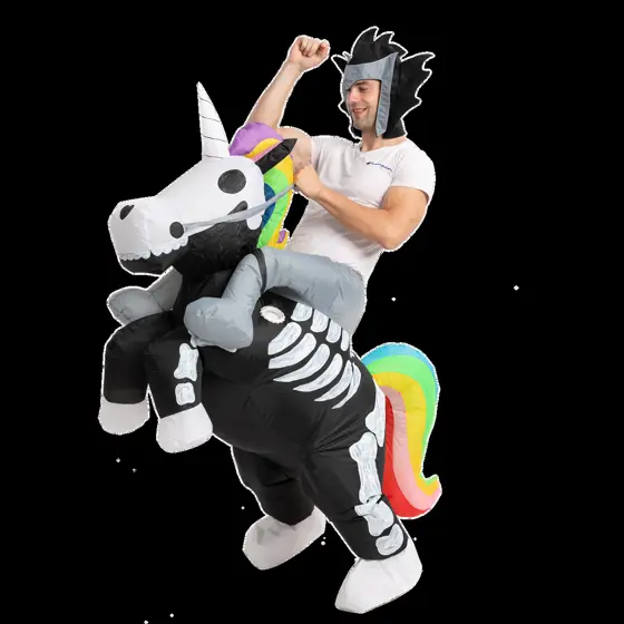 Disfraz Inflable Montando Unicornio Esqueleto para Adulto