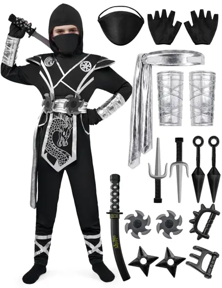 Disfraz de Ninja Plateado y Negro Infantil