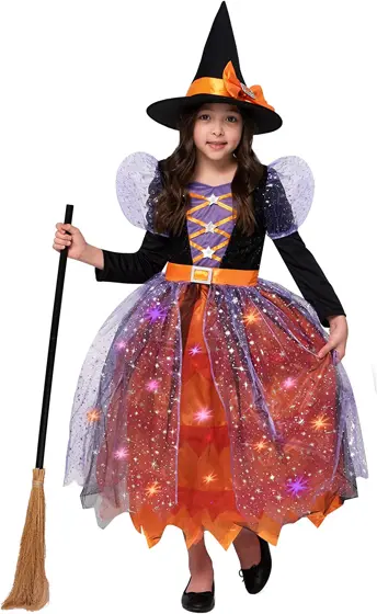 Disfraz de Bruja Estampado Naranja para Niña
