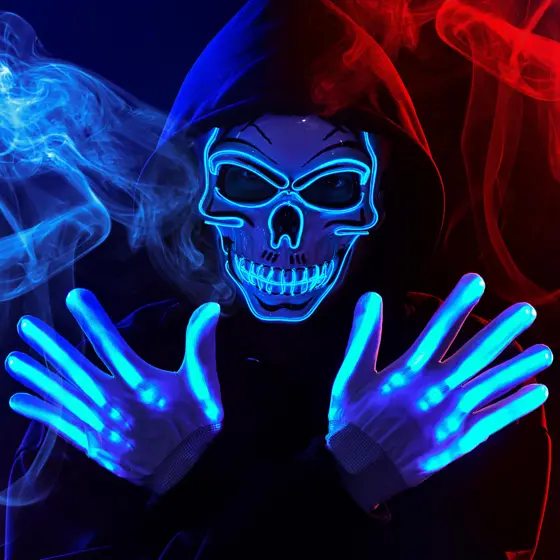 Máscara LED de Calavera con Guantes Luminosos Azul