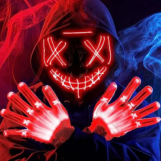 Máscara LED Terrorífica con Guantes Roja