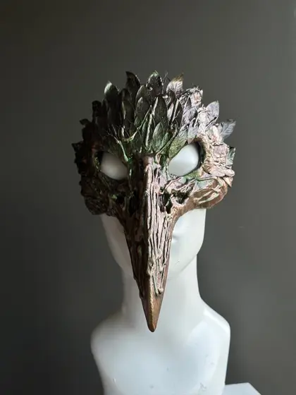 Máscara Calavera de Pájaro Verde y Bronce