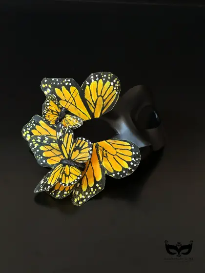 Máscara de Mariposa Monarca Negra y Amarilla
