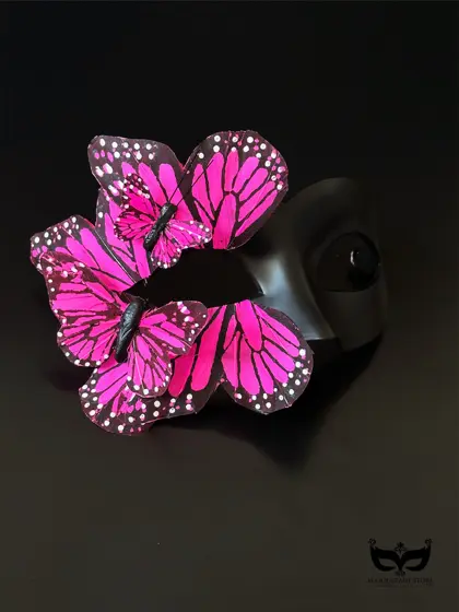 Máscara de Mariposa Negra y Rosa