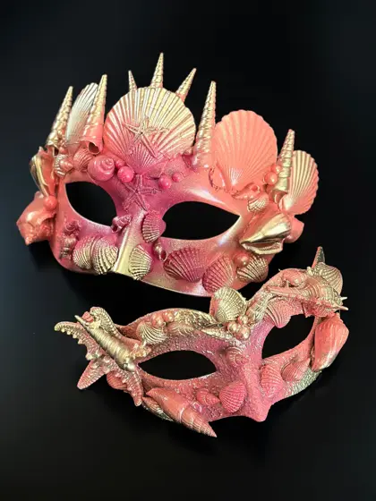 Máscaras Rey y Reina del Océano Rosa Dorado