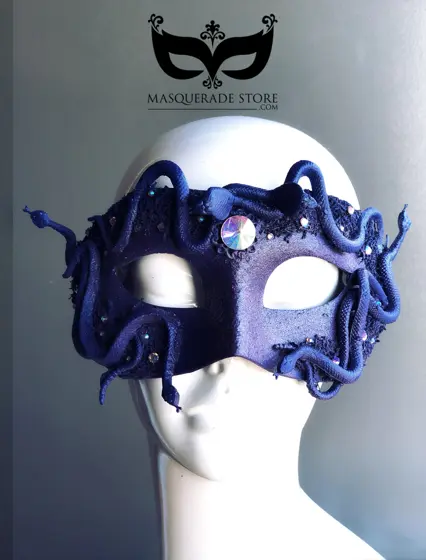 Máscara de Medusa con Serpientes Azul Marino