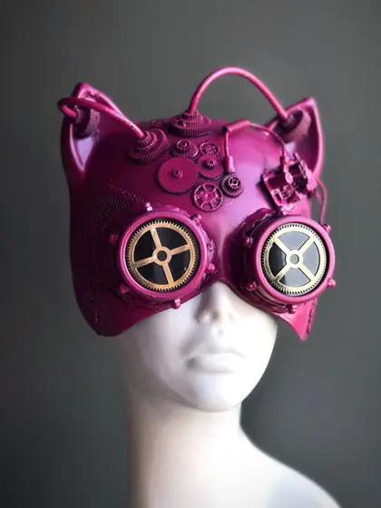 Máscara de Gato Steampunk Rosa