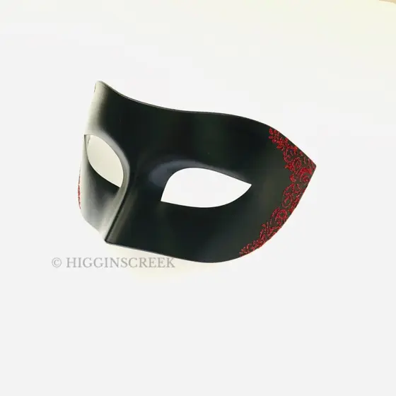 Máscara Veneciana Negra con Filigrana Roja