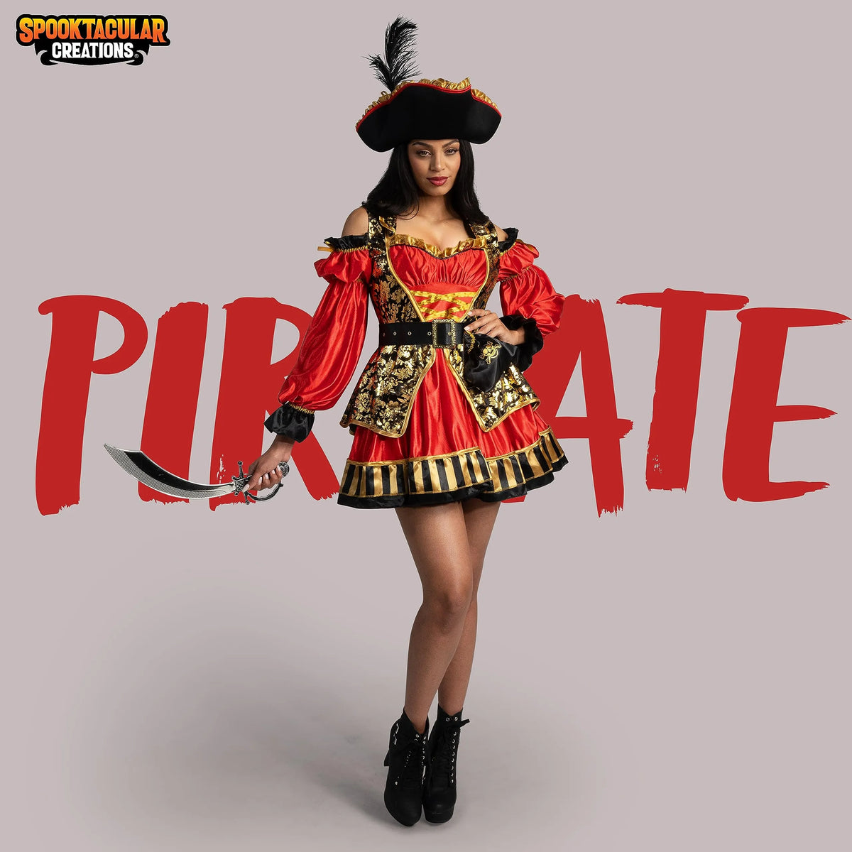 Disfraz Vestido de Pirata Española Rojo para Mujer, foto 2 de 8
