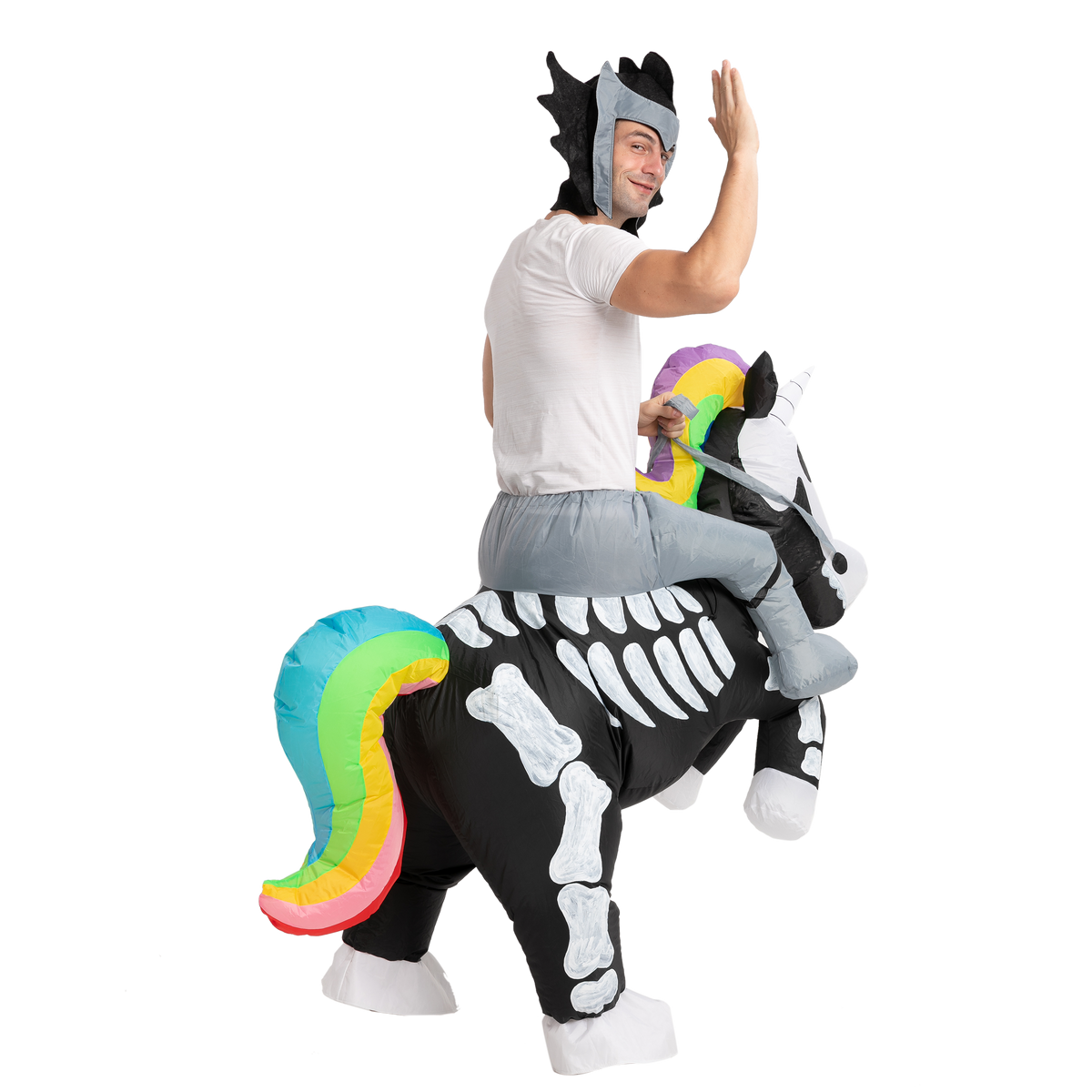 Disfraz Inflable Montando Unicornio Esqueleto para Adulto, foto 6 de 8