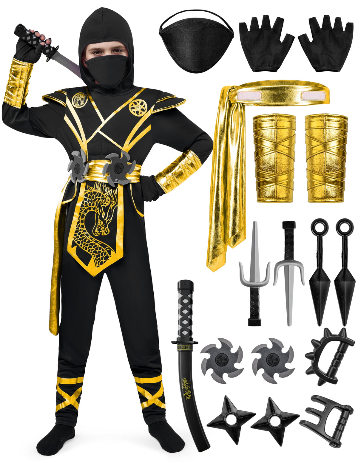Disfraz de Ninja Dorado y Negro Infantil, foto 1 de 7