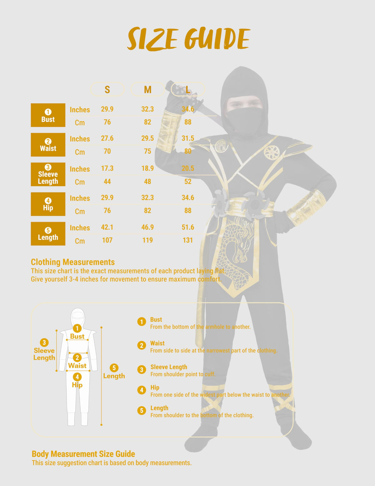 Disfraz de Ninja Dorado y Negro Infantil, foto 4 de 7