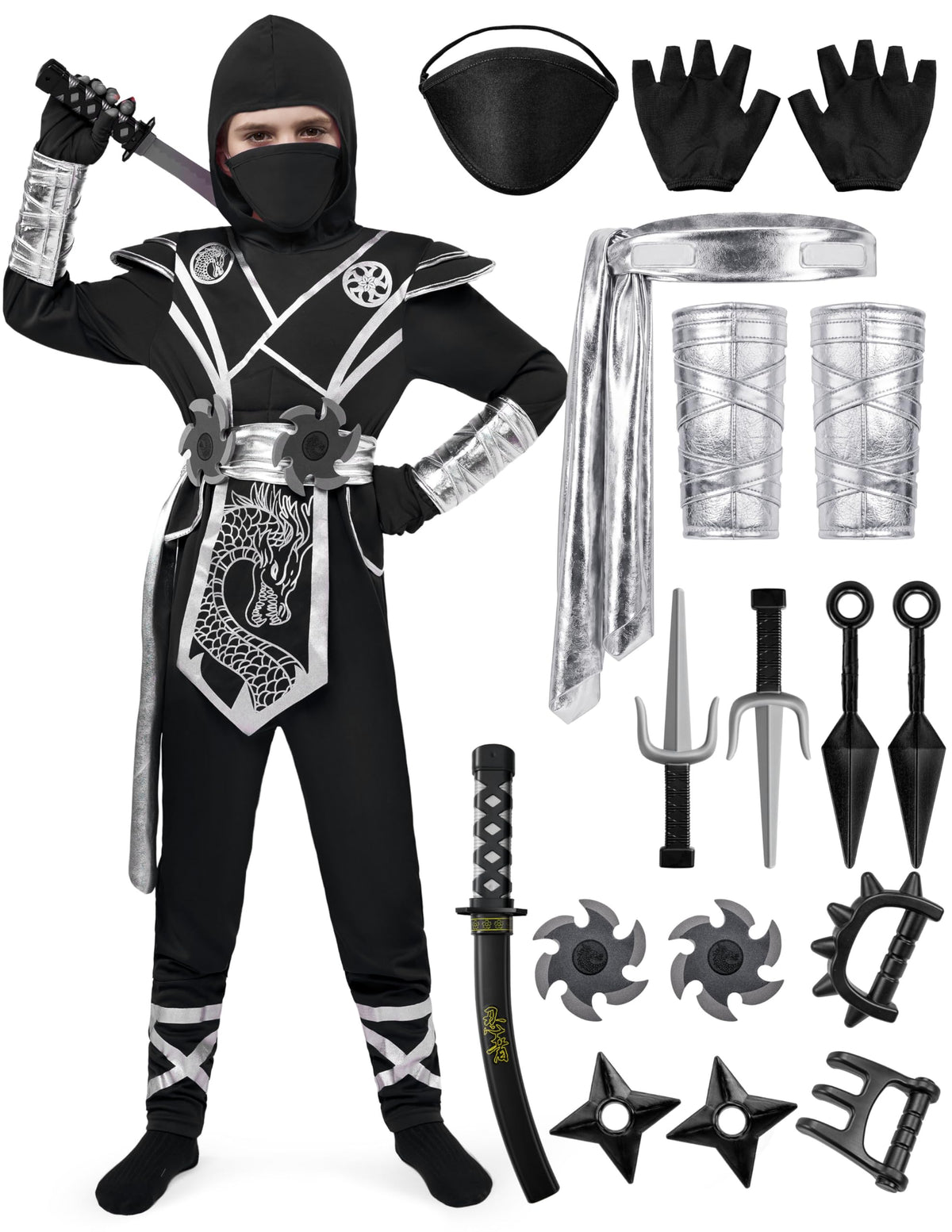 Disfraz de Ninja Plateado y Negro Infantil, foto 1 de 7