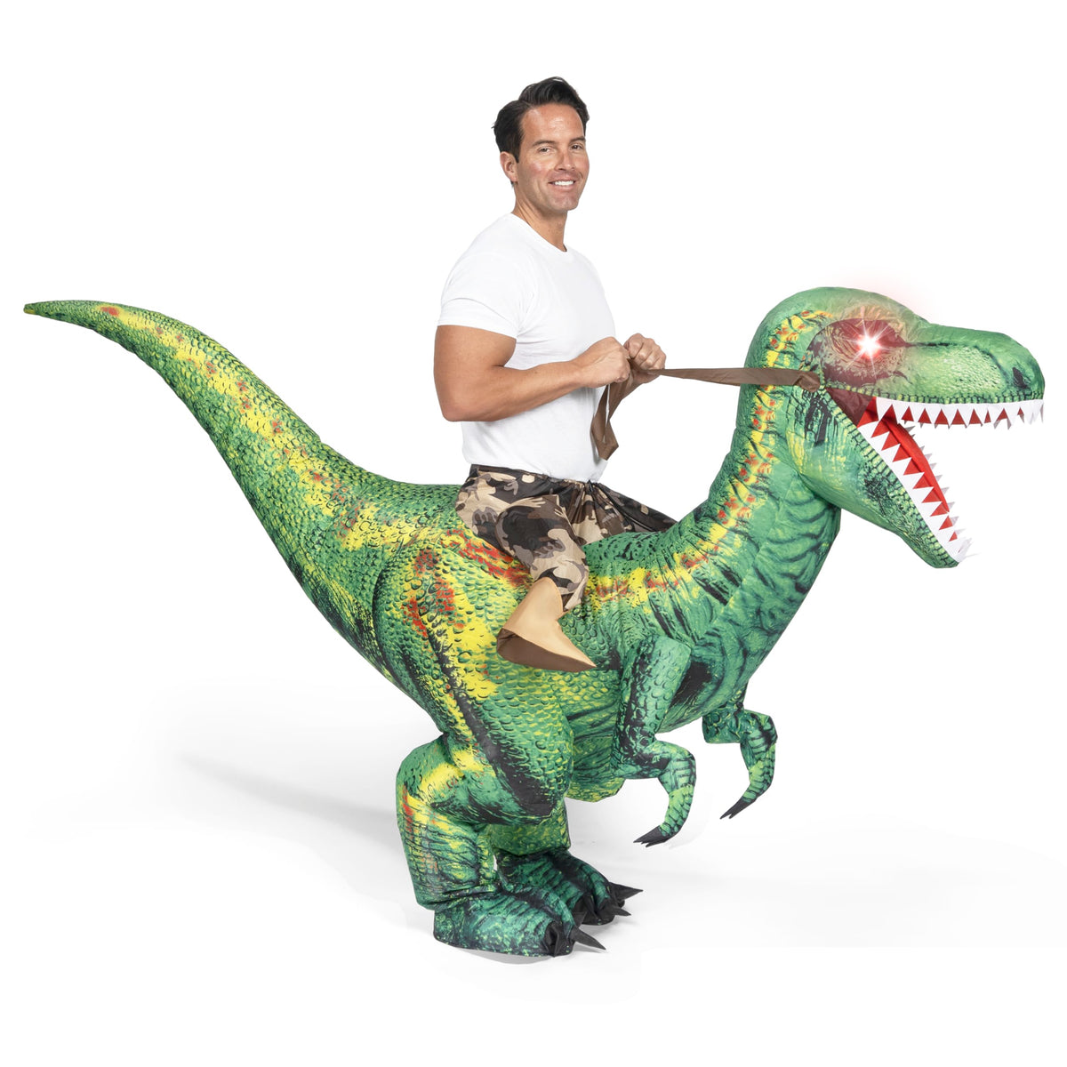 Disfraz Inflable Montando Raptor Verde para Adulto, foto 4 de 7