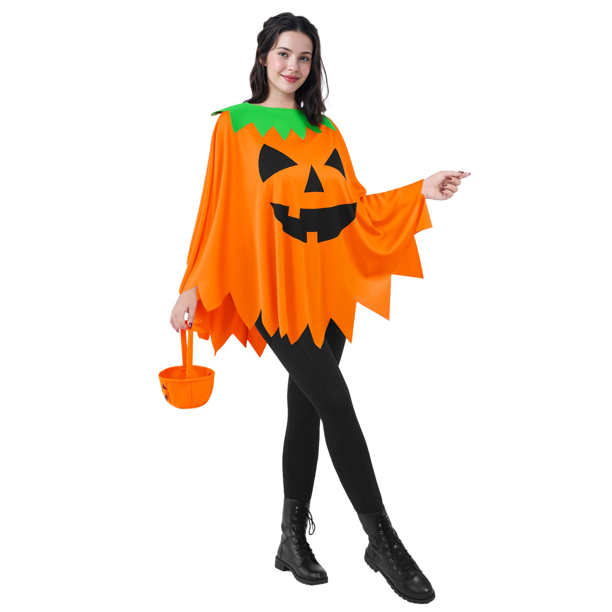 Set Disfraz Poncho de Calabaza para Mujer, foto 4 de 7