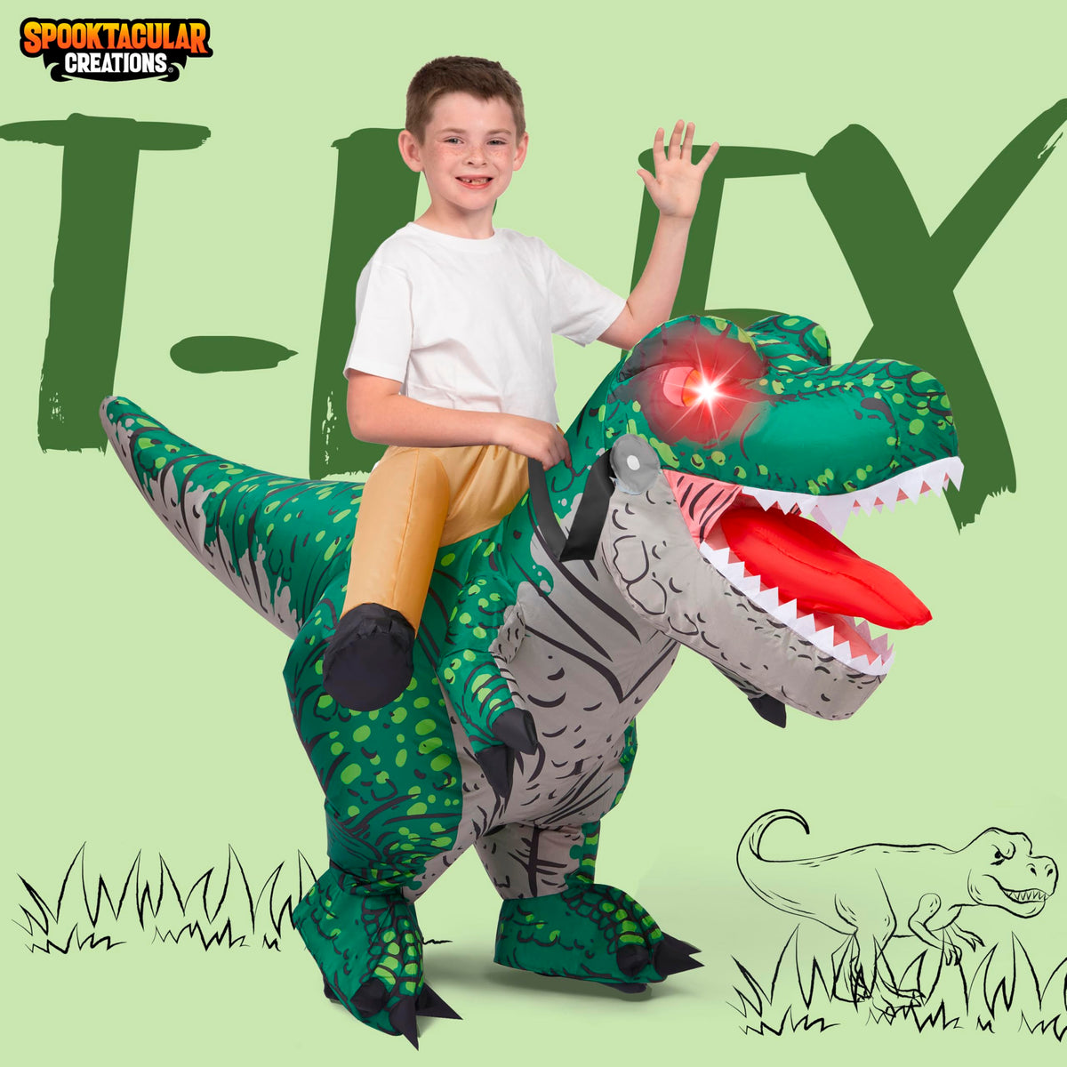 Disfraz Inflable Montando T-Rex con Ojos LED Infantil, foto 2 de 7