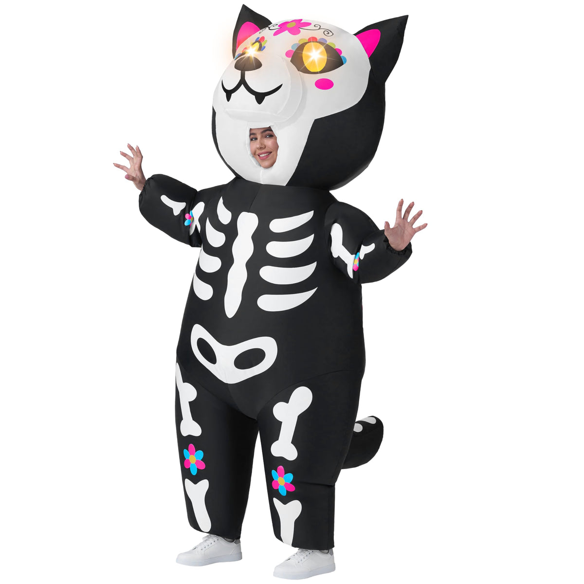 Disfraz Inflable de Gato Esqueleto con Ojos LED para Adulto, foto 3 de 7