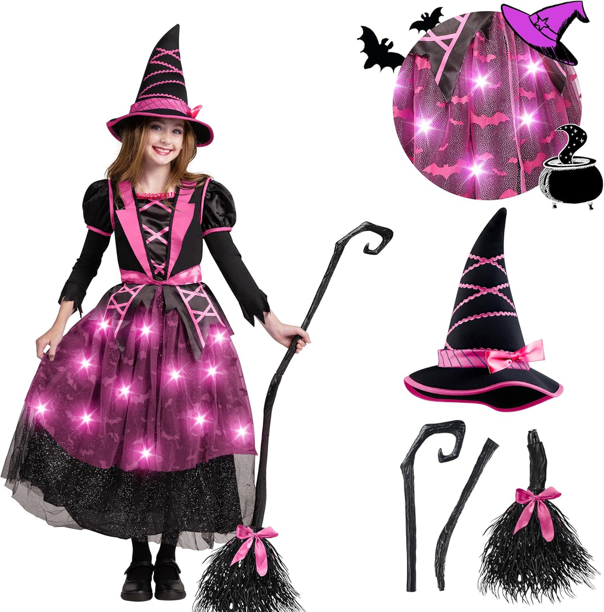 Disfraz de Bruja Rosa Infantil, foto 1 de 7