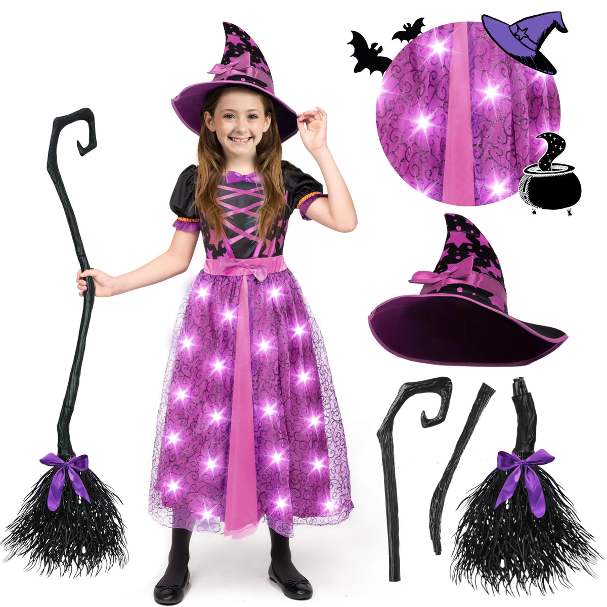Disfraz de Bruja Morada con Luces para Niñas Pequeñas, foto 1 de 7