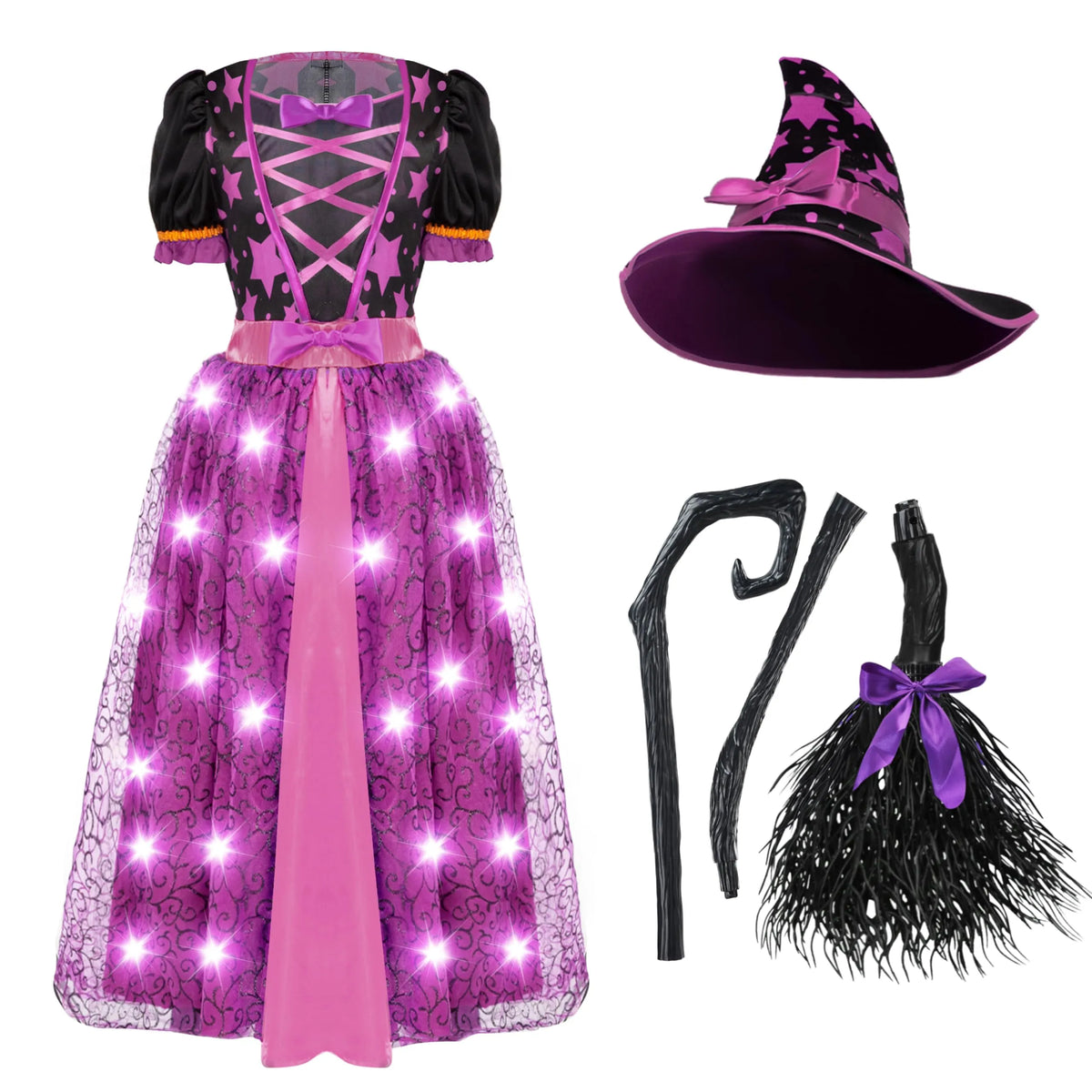 Disfraz de Bruja Morada con Luces para Niñas Pequeñas, foto 5 de 7