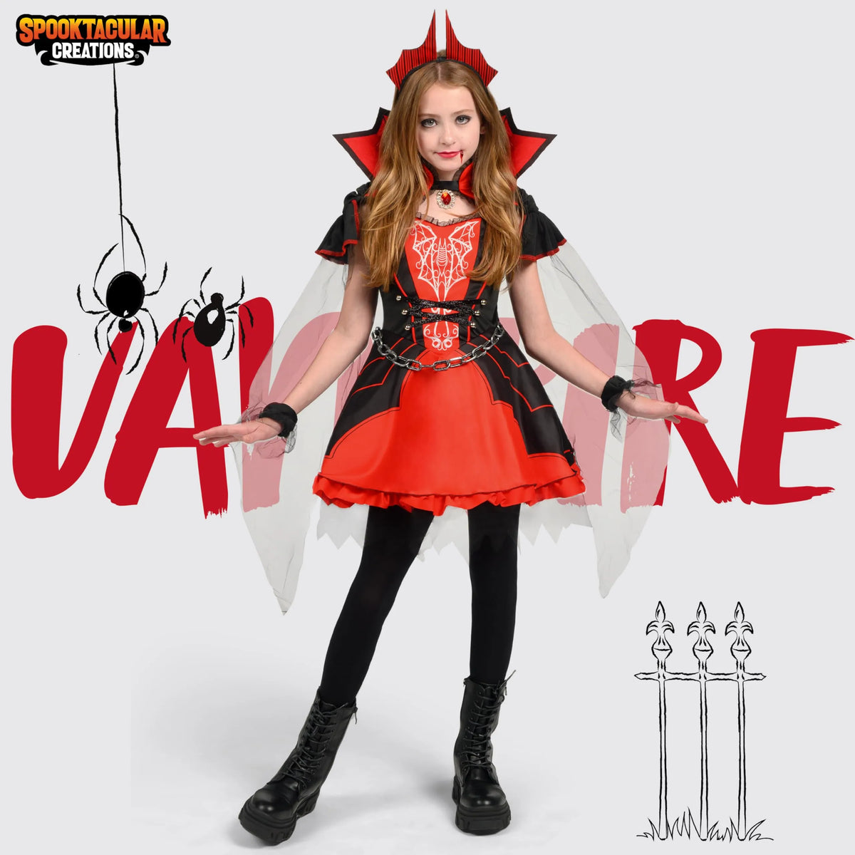 Disfraz de Vampiresa Rojo Oscuro para Niña, foto 2 de 7