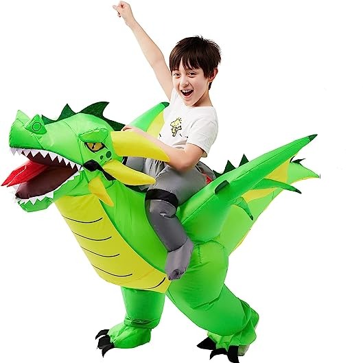Disfraz Inflable Montando Dragón Verde Infantil, foto 1 de 7