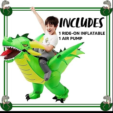 Disfraz Inflable Montando Dragón Verde Infantil, foto 5 de 7