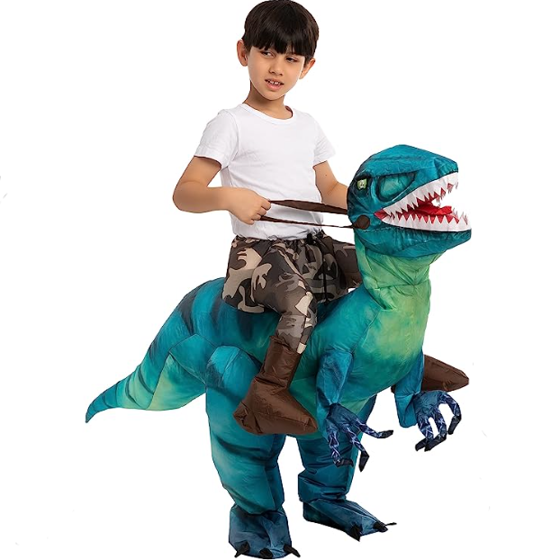 Disfraz Inflable Montando Raptor Azul, foto 2 de 7