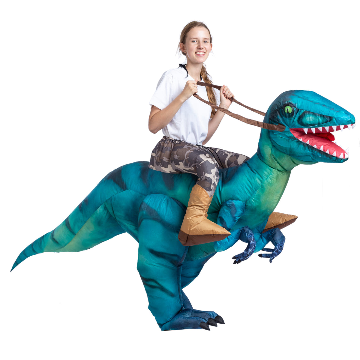 Disfraz Inflable Montando Raptor Azul, foto 5 de 7