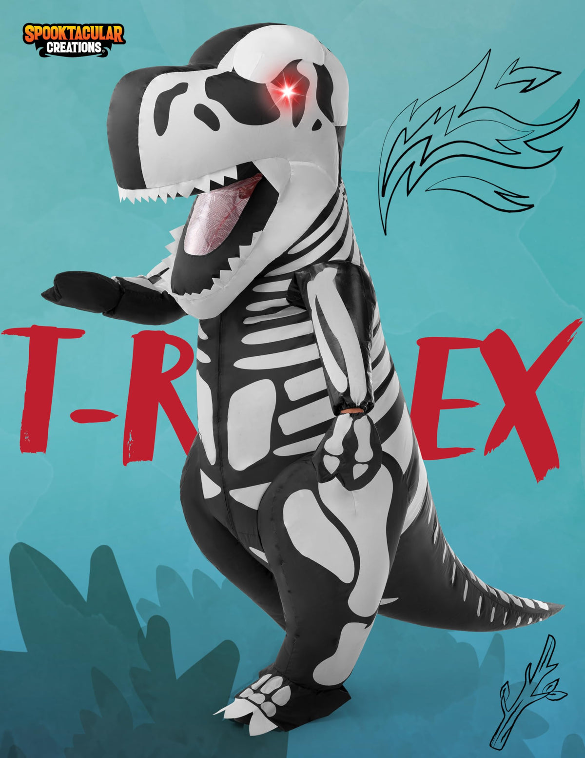 Disfraz Inflable de T-Rex Esqueleto con Ojos LED para Adulto, foto 2 de 6