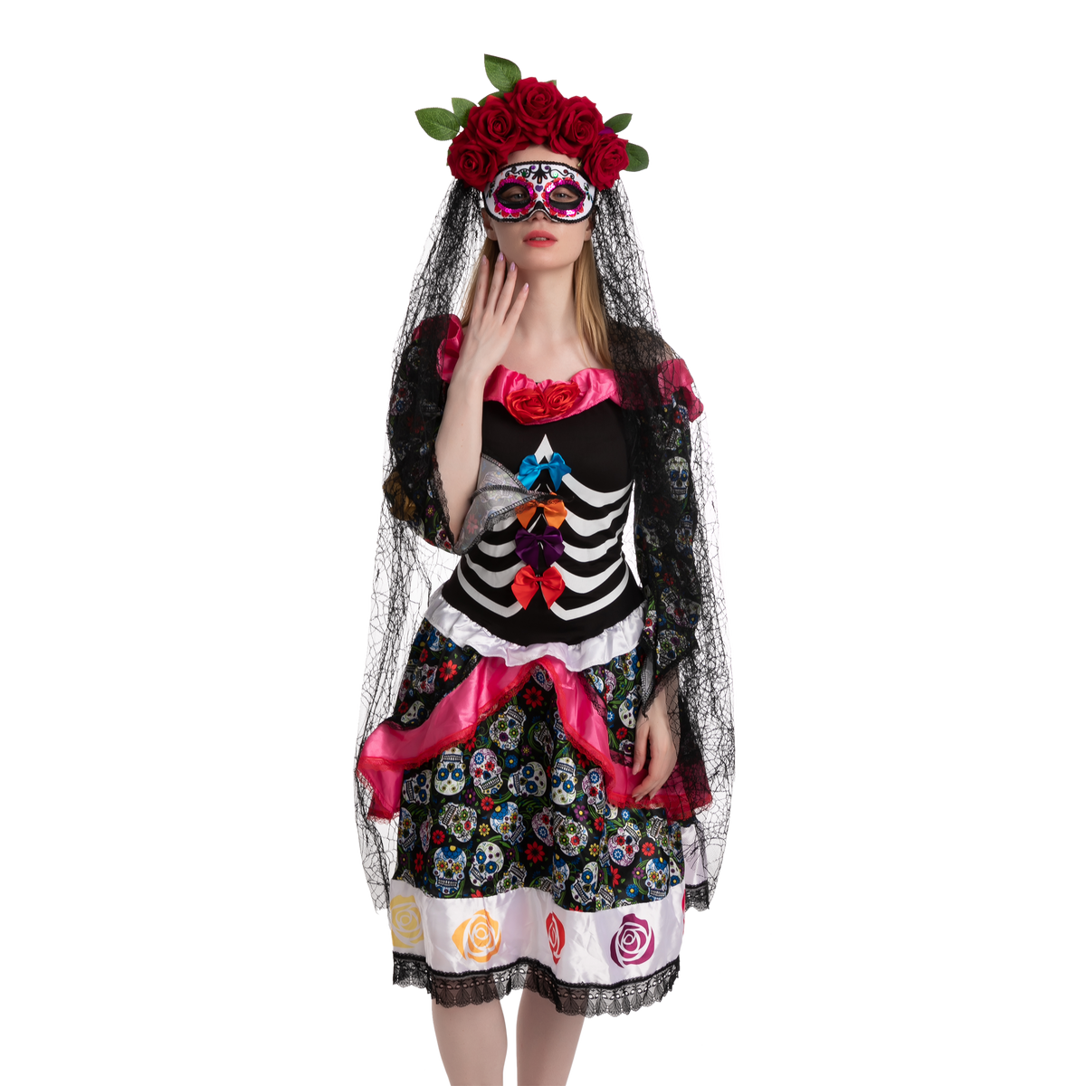 Set Día de Muertos: Diadema con Rosas, Velo y Antifaz, foto 3 de 5