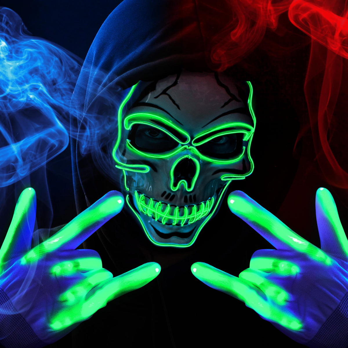 Máscara LED de Calavera con Guantes Luminosos Verde, foto 9 de 9