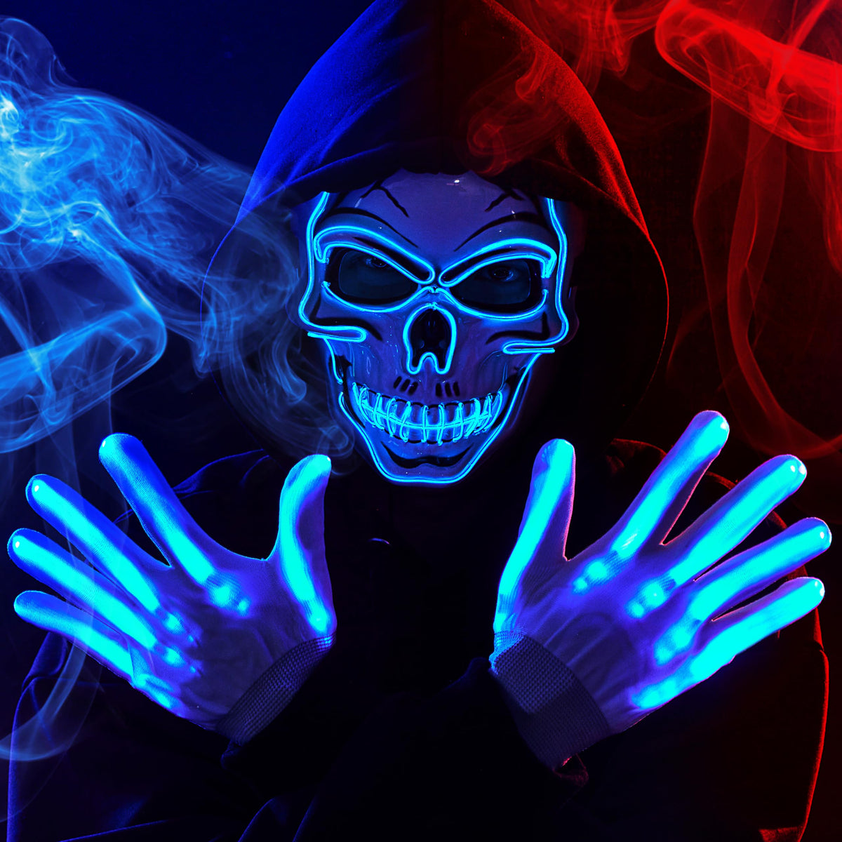 Máscara LED de Calavera con Guantes Luminosos Azul, foto 1 de 9