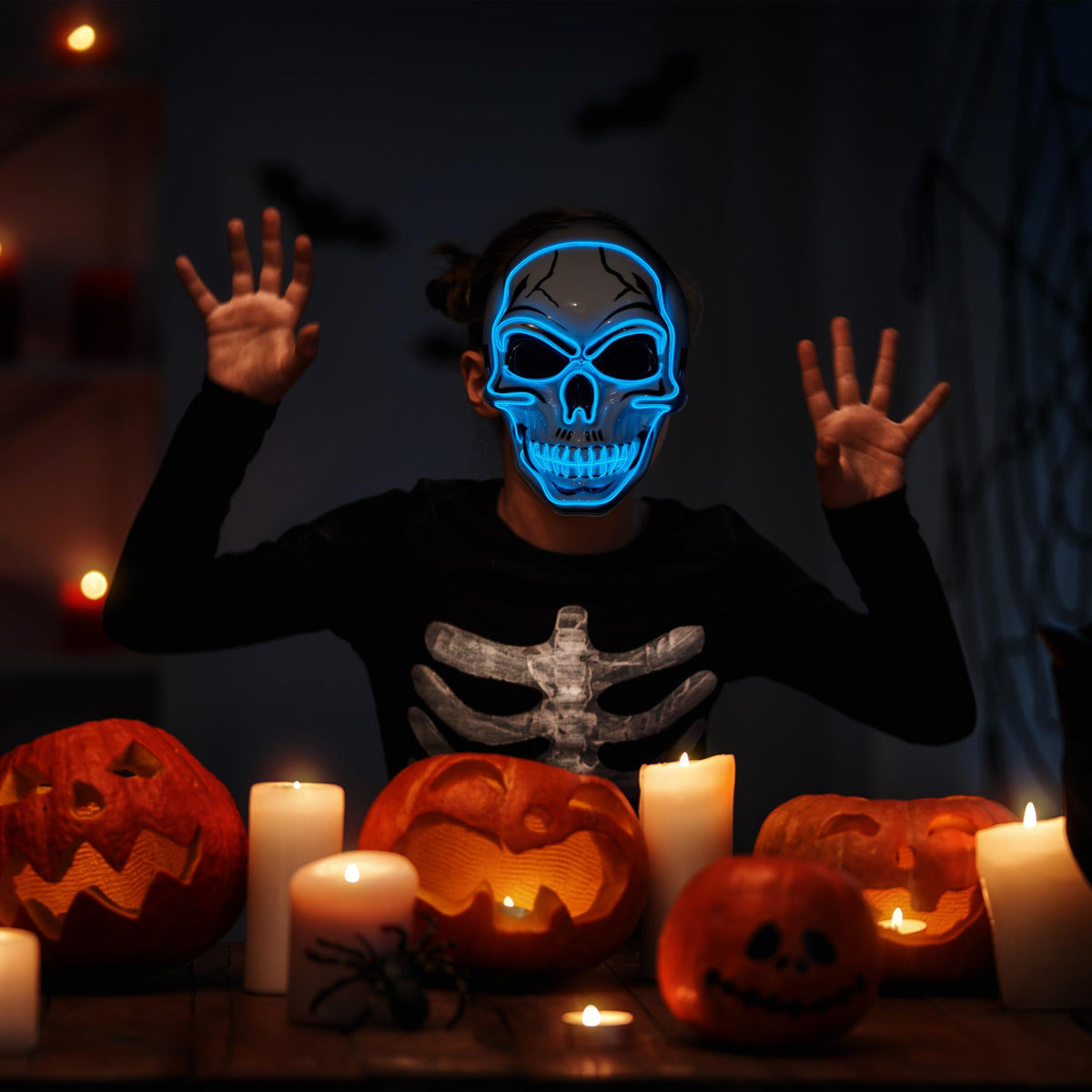 Máscara LED de Calavera con Guantes Luminosos Azul, foto 6 de 9