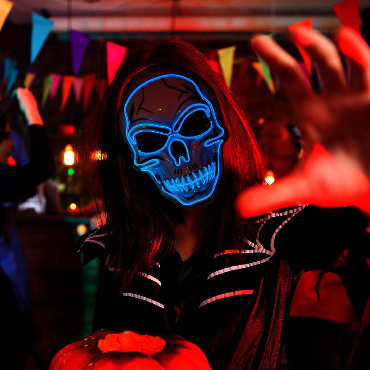 Máscara LED de Calavera con Guantes Luminosos Azul, foto 7 de 9