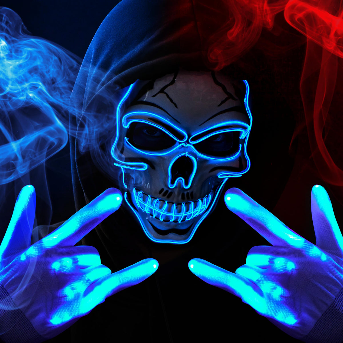 Máscara LED de Calavera con Guantes Luminosos Azul, foto 9 de 9