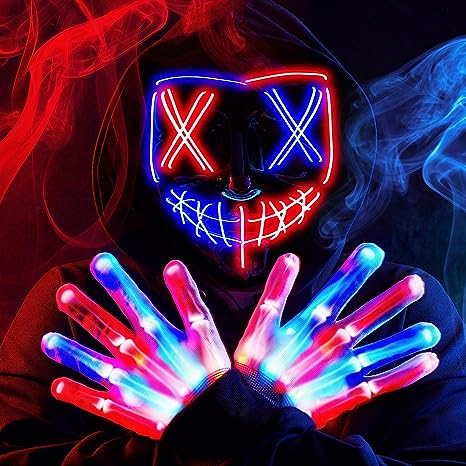 Máscara LED con Guantes Luminosos Azul y Rojo, foto 1 de 7