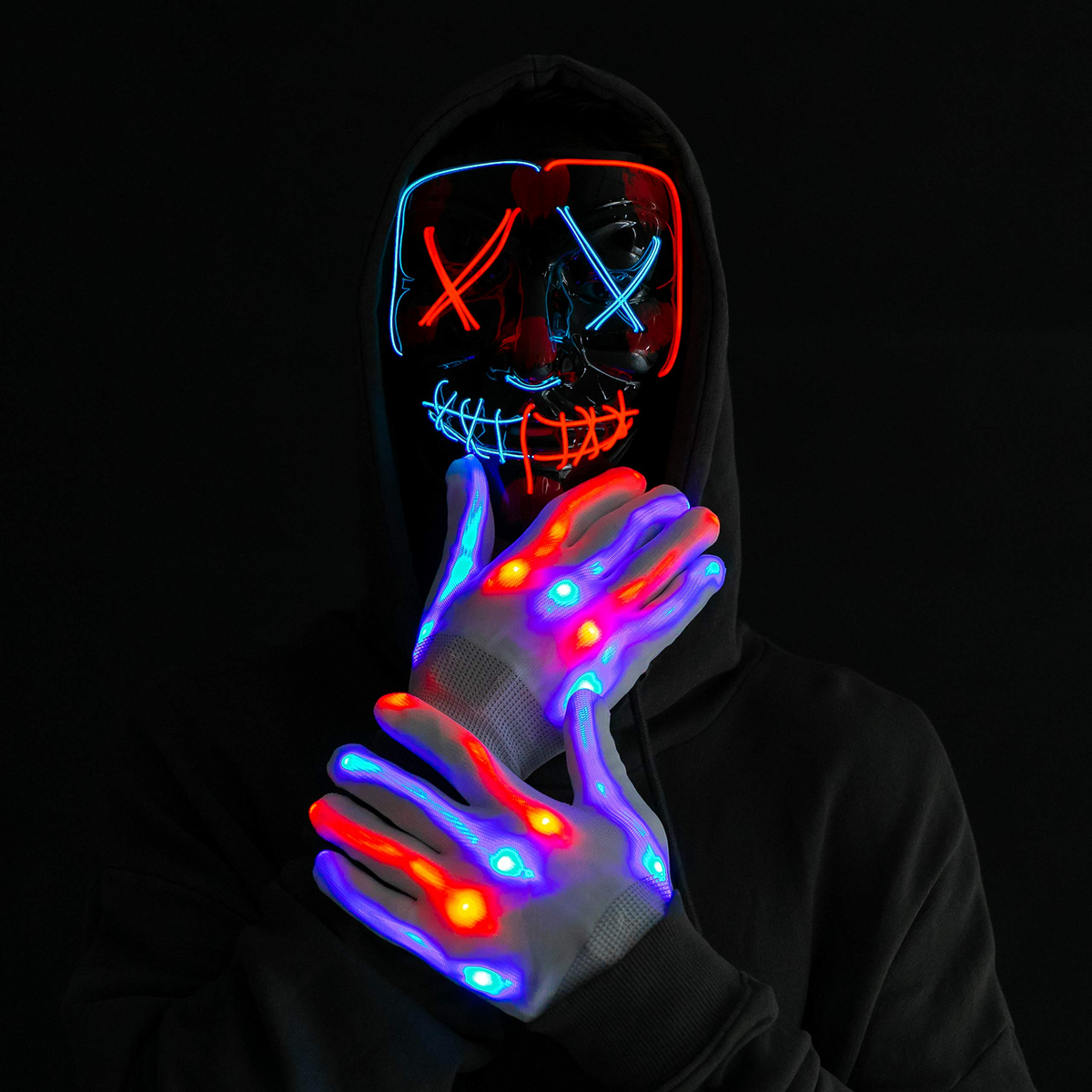 Máscara LED con Guantes Luminosos Azul y Rojo, foto 2 de 7