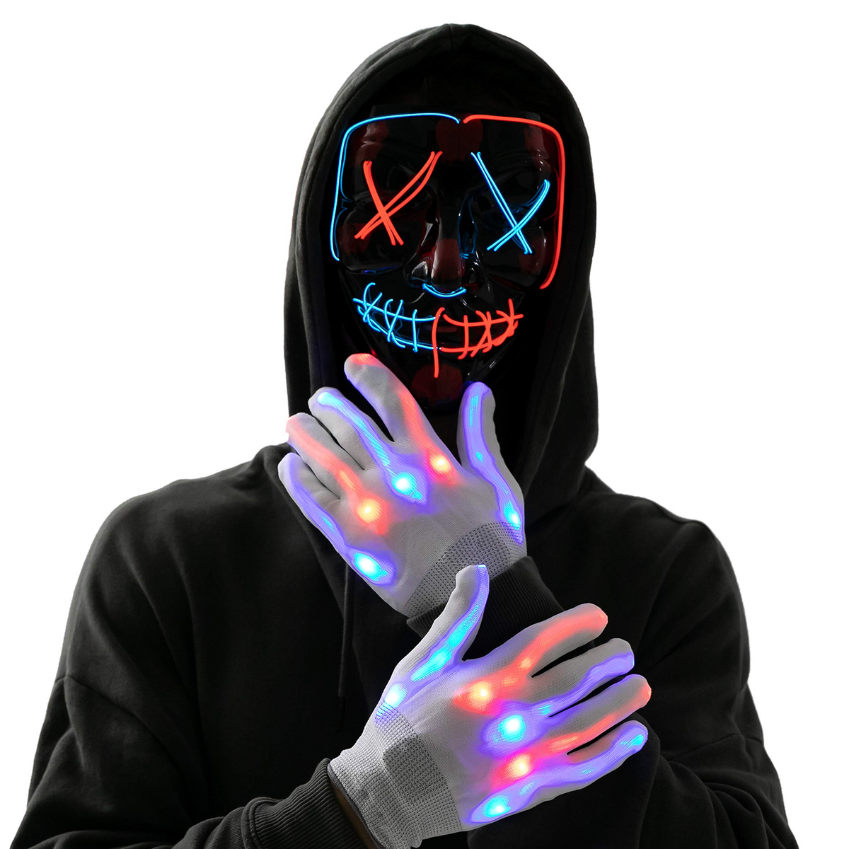 Máscara LED con Guantes Luminosos Azul y Rojo, foto 7 de 7