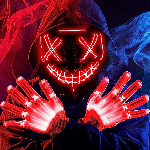 Máscara LED Terrorífica con Guantes Roja, foto 1 de 7