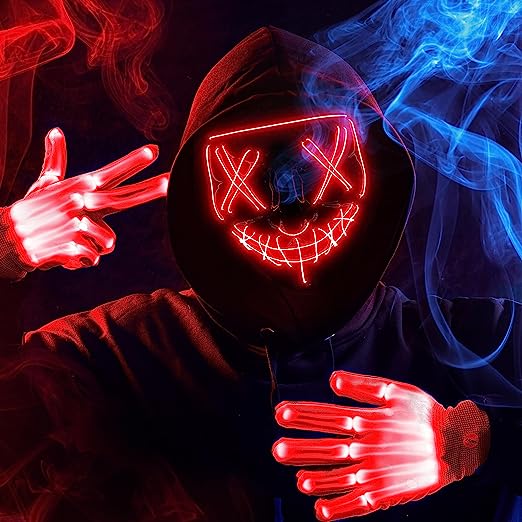 Máscara LED Terrorífica con Guantes Roja, foto 5 de 7