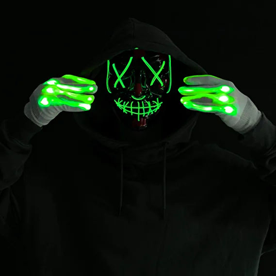 Máscara LED Terrorífica con Guantes Verde, foto 3 de 7