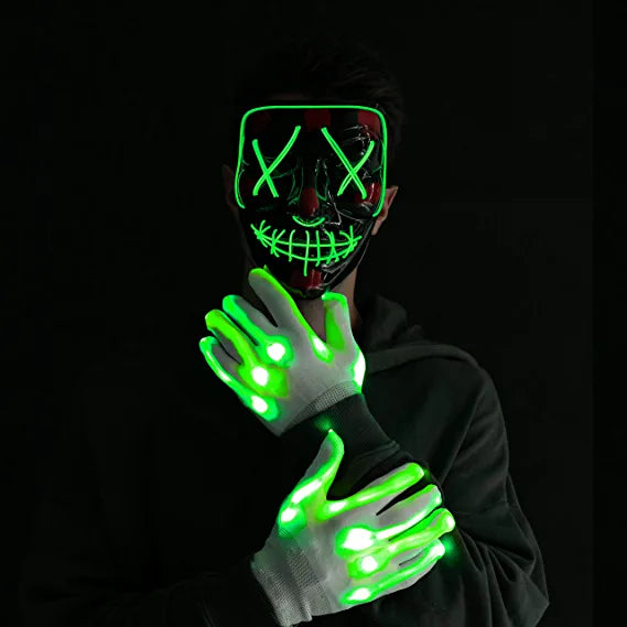 Máscara LED Terrorífica con Guantes Verde, foto 4 de 7