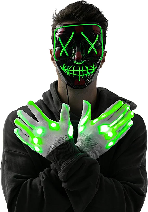 Máscara LED Terrorífica con Guantes Verde, foto 5 de 7