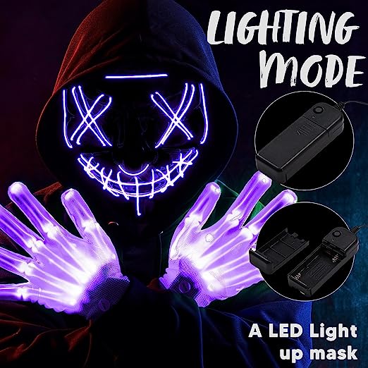 Máscara LED Terrorífica con Guantes Morada, foto 4 de 7