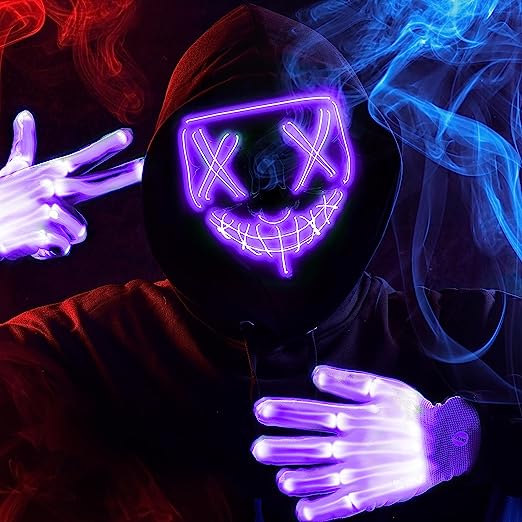 Máscara LED Terrorífica con Guantes Morada, foto 6 de 7