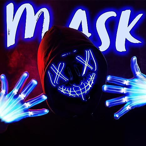 Máscara LED Cosplay Terrorífica con Guantes, foto 2 de 6